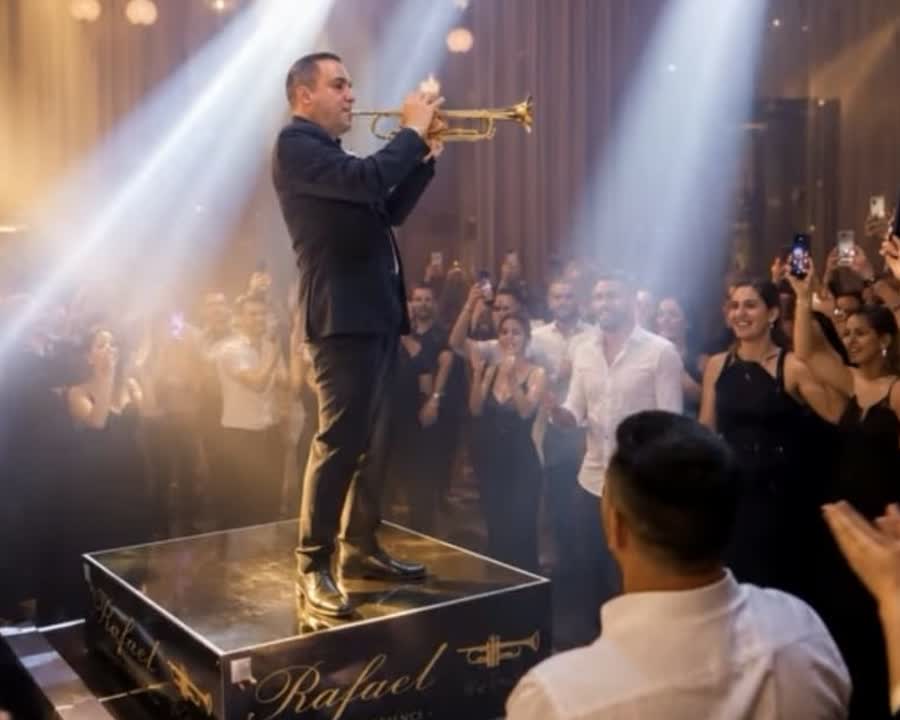 רפי דוידוב מנגן על הבמה המוגבהת שלו מול הקהל